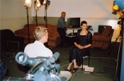 The crew set up for Tanya Ronder's on-camera interview
