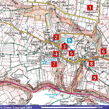 Map of Eyam's 'plague' landmarks