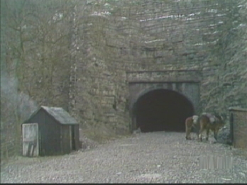 The scene near the mouth of the train tunnel on top of Monsal Viaduct