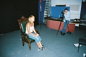 Preparing for Heather Wright's on-camera interview