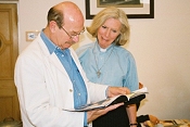 Denis Lill and Lorna Lewis just prior to their press interviews