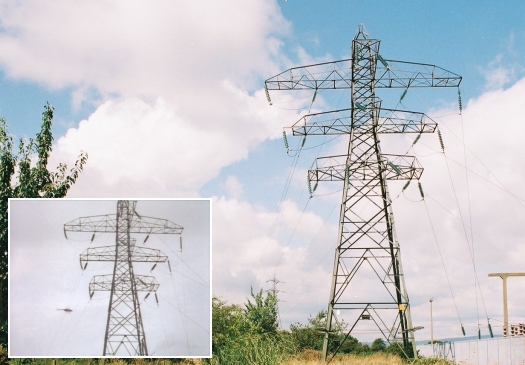 The electricity pylon in Sudbrook which Greg's helicopter flies past