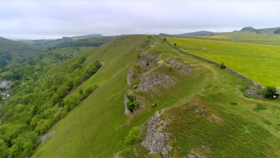Britain by bike with Larry and George Lamb - Monsal Dale - the rocky outcrop
