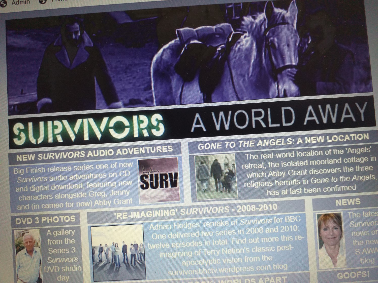 A screenshot of the original Survivors: A World Away site home page